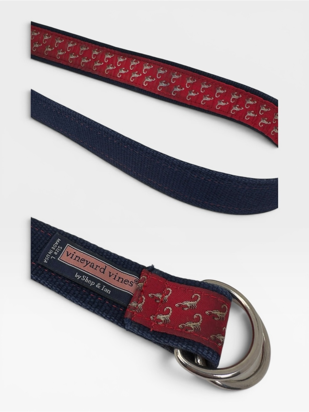 Vineyard Vines Men's Red Scorpion Pattern Webbing D-Ring Belt - Picture 4 of 5